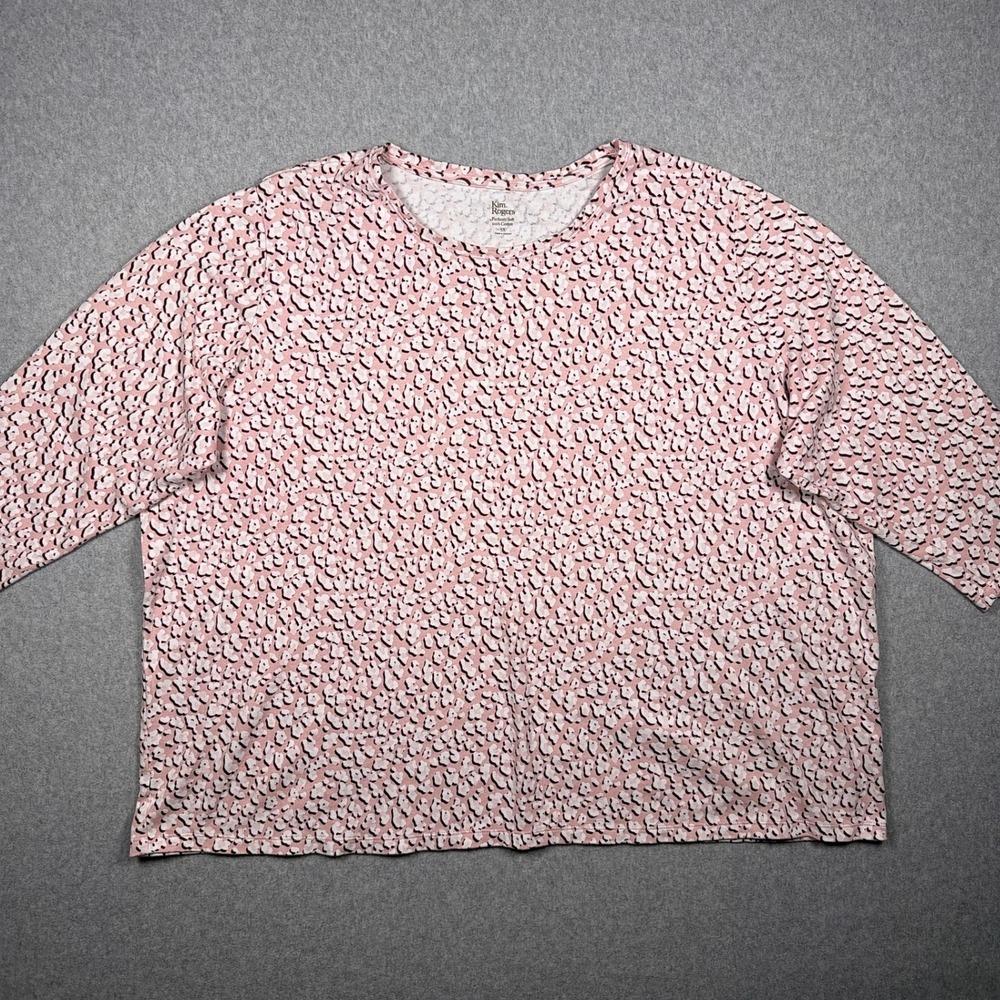 Kim Rogers Pink Black Leopard Print 100% Cotton 3/4 Sleeve Top 3X